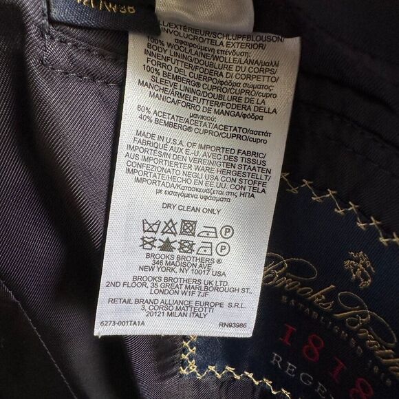 Brooks Brothers Regent 1818 Blazer Mens 42L Blue Wool Vitale Barberis Canonico - Picture 6 of 12